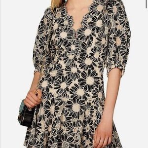 Sandro Floral Lace Dress with Puff Sleeves